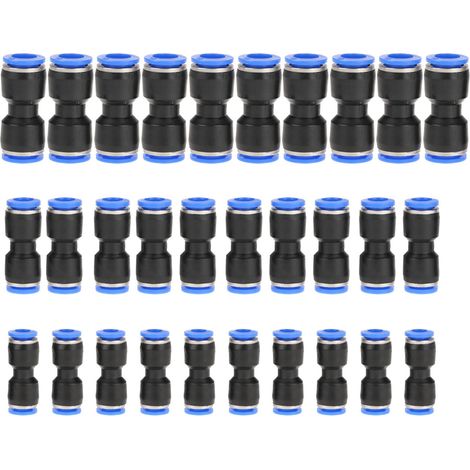 30 gerade Schnellkupplungs-Druckverschraubungen für Druckluftleitungen, kompatibel mit 1/4-, 5/16- und 3/8-Zoll-Schläuchen.