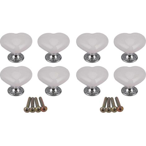 8pcs Poignée Céramique Porte Bouton Coeur Forme pour Placard Tiroir Blanc (1/5)