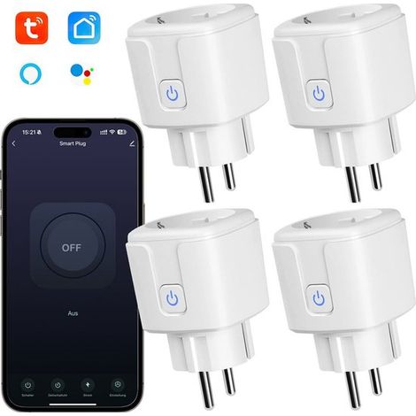 Set aus 4 intelligenten Wi-Fi-Steckdosen europäischen Standardsteckern 16 A Energiemessung regulierung und Fernsteuerung per Smartphone in der
