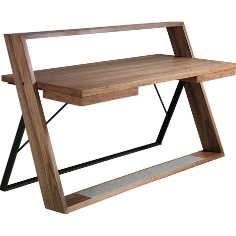 Bureau bois et acier avec 2 tiroirs latéraux. - Noyer, noir (1/5)