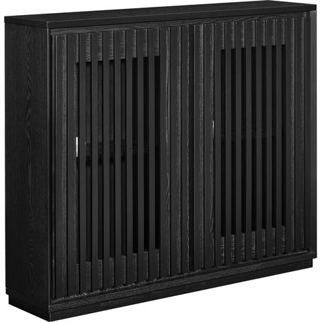 Sideboard mit 2 Durchbrochenen Türen und 2 Kabelöffnungen, Vintage-Stil, aus MDF, Schwarz, 99 x 23.5 x 82.6 cm (1/5)