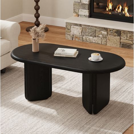 MODFU – Tavolino ovale 99x50x40 cm in MDF con piano ampio, piedini arrotondati, bordi morbidi e montaggio semplice – Nero (1/5)