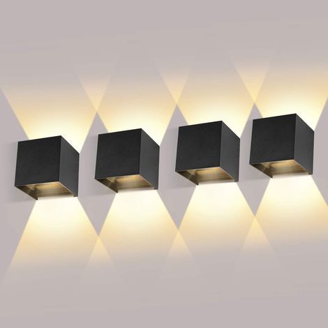 4 Pack Applique Murale Interieur/Exterieur 12W 3000K Appliques Murales Exterieur Angle de faisceau réglable Noir Applique Exterieur Etanche IP65 [Classe énergétique F]