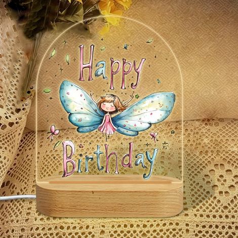Veilleuse en forme d'arc avec fée papillon "Happy Birthday" Lampe LED 7 couleurs Décoration chambre enfant Cadeau anniversaire (1/5)