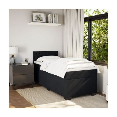Cadre de lit et matelas noirs neigeux (80 × 200 cm, matière velours), velours doux et confortable, idéal chambre à coucher, style moderne, montage simple (1/5)