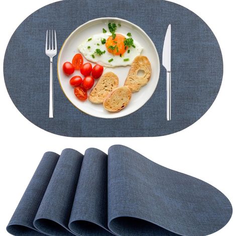 de sets table lavables en antidérapant et résistant à la chaleur pour manger cuisine Noël Lot 4 cuir PU bleu foncé (1/5)