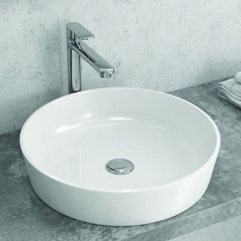 Lavabo da appoggio tondo 48cm ceramica bianca  Litos-0010 kamalu