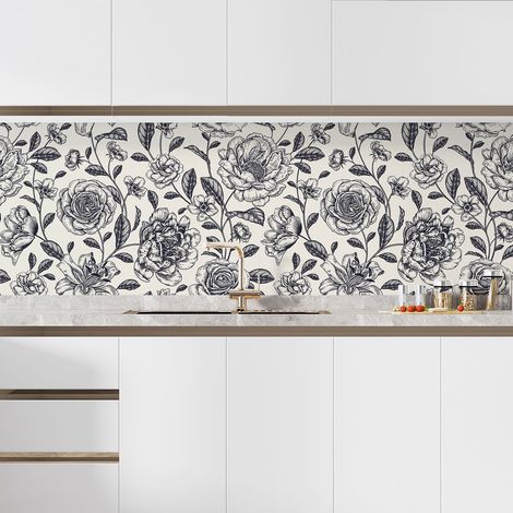 Crédence adhésive cuisine - Fleurs - 55x82,5 cm - Adhésif + Protection MATE (1/5)