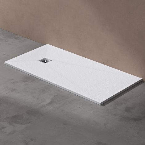 doporro Receveur de Douche à Carreler à Poser en Solid Surface Bac à Douche Rectangulaire Antiglisse Blanc Design Geoma09 80x160x3cm (1/5)