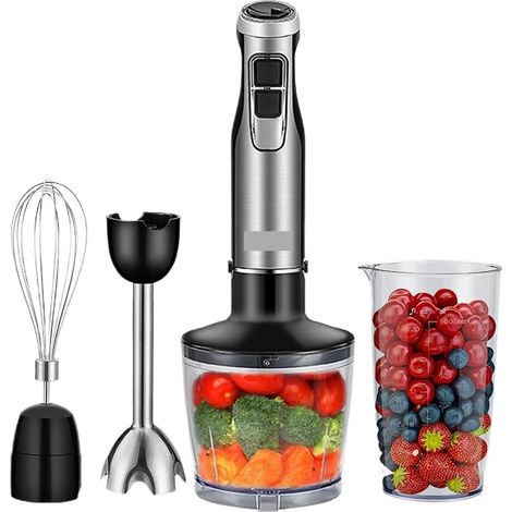 Mixeur Plongeant 4 En 1 Haute Puissance 1200 W Avec Hachoir Et Gobelet À Smoothie, Lames En Acier Inoxydable For Glace Facile à Utiliser