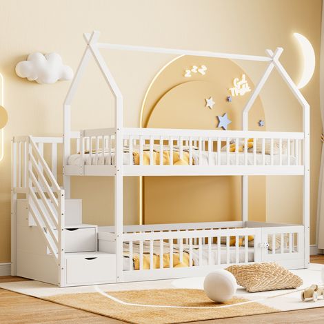 MEUBLIV Litera infantil 90x200 cm blanca con escalera y almacenaje, sin colchón (1/5)
