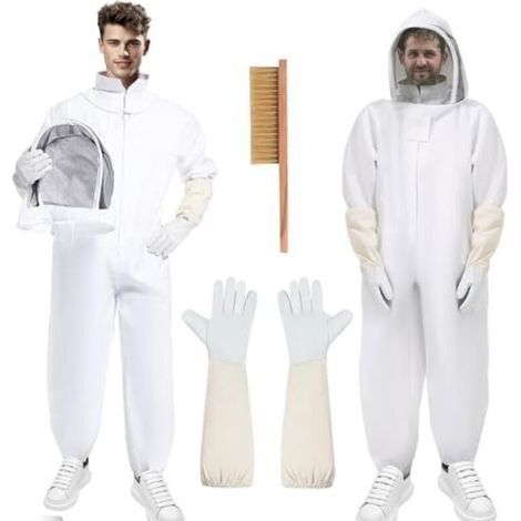 Combinaison d'apiculture, combinaison de protection intégrale, vêtement de protection avec voile, capuche, gants, tenue de protection pour le jardin et fournitures d'apiculture (XL) (1/4)