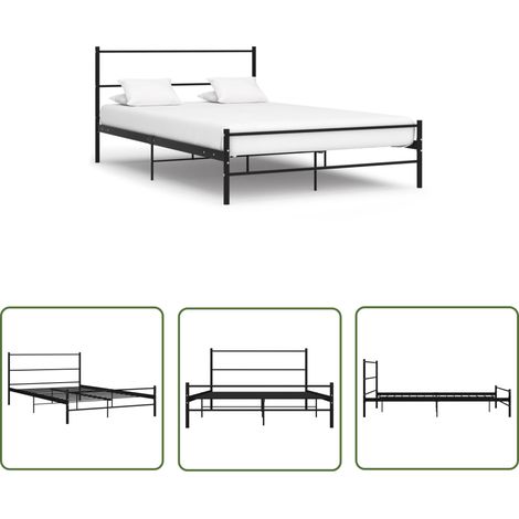 The Living Store Cadre de lit avec tête de lit sans matelas noir 160x200cm métal - Cadre De Lit - Lit Double - Lit Metal - Lit Design - Literie (1/5)