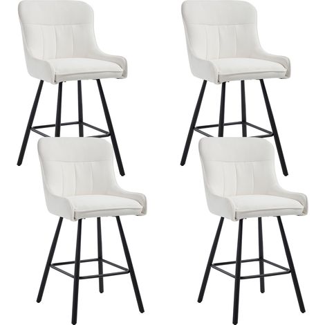 Wahson Tabouret de Bar Lot de 4 en Chenille, Chaise de Bar avec Pied Métal, Tabouret Haut Cuisine Moderne pour Café/Restaurant/Bar, Beige