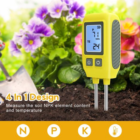 Ce testeur de sol quatre en un comprend un capteur d'éléments NPK (azote, phosphore et potassium) de qualité agricole et un capteur de température du sol NPK de haute précision. (1/5)