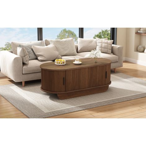Mesa de centro elevable 100x50x42 cm en MDF nogal con almacenamiento y cortinas - MEUBLIV (1/5)