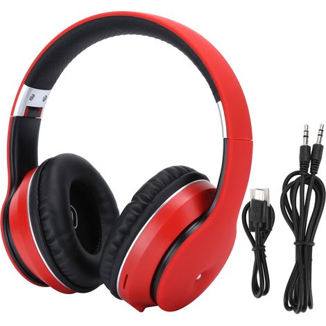 Kabellose Bluetooth-Stereo-Kopfhörer für Musik, Spiele und PC, speicherkartenkompatibel, Rot (1/5)