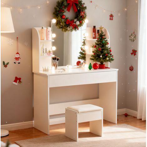 scrivania compatta con specchio LED contenitore bianca OKMYHOME (1/5)