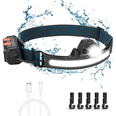Lampe Frontale Rechargeable LED 1200LM,Torche Frontale IP64 Étanche Zoomable 3 Modes avec Câble USB 2 Piles 18650 avec Voyant Lumineux pour Camping,Pêche,Vélo,Randonnée,5 Boucles Casque (1/5)