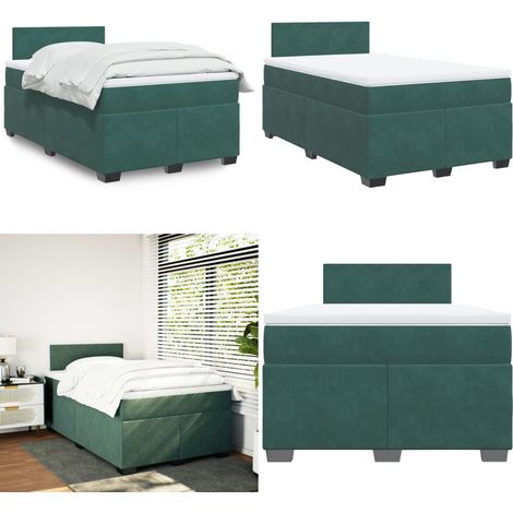 Sommier à lattes de lit avec matelas vert foncé 120x190 cm - Lit Double - Lit Plateforme - Matelas À Ressorts Ensachés - Literie - Chambre À Coucher - Home & Living (1/5)