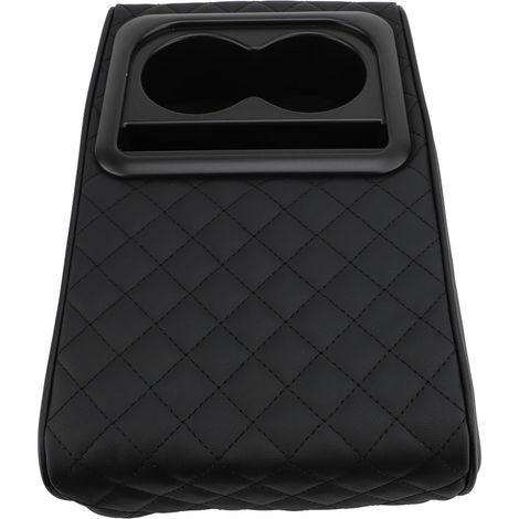 Accoudoir de console centrale en similicuir noir – Coussin rembourré avec porte-gobelet – Universel – Pour auto, SUV, utilitaire, camion (1/5)