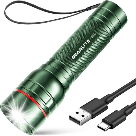 Lampe Torche LDE Rechargeable, Lampe de Poche 2000 Lumens 3 Modes, Zoomable Lampe Torche Tactique LED Ultra Puissante, Mini Lampe de Poche Enfant Portable Pour Cadeau Camping Urgence Bleu (1/5)