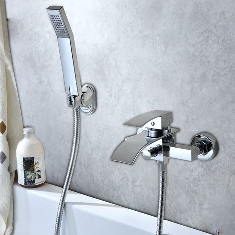 Mitigeur de baignoire à double trou de type cascade avec poignée d'eau froide et douchette à main Mitigeur de salle de bain Mitigeur cascade (1/5)