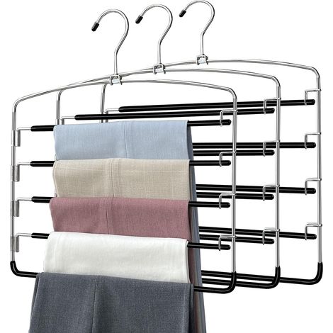 Lot de 3 Cintres Pantalons 5 En 1, Bras Pivotants, Crochet Métal, Antidérapant, Pour Armoire (1/5)