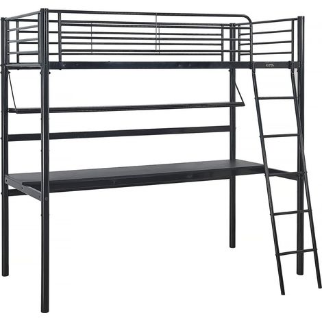 Habitat Et Jardin – Lit mezzanine noir avec bureau Alona – 90 x 190 cm – Tube en acier – Hauteur de couchage 152 cm – Echelle 5 marches incluse