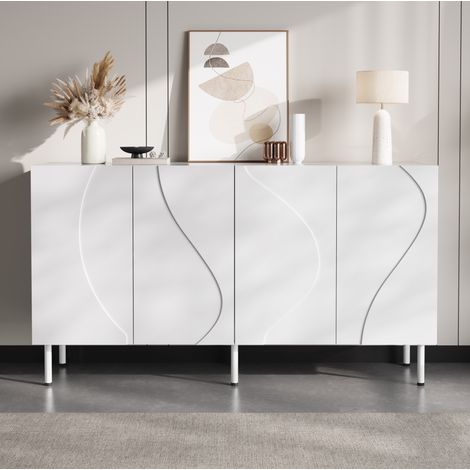 MEUBLIV Sideboard Weiß 140 x 40 x 77,5 cm – 4 Türen Push-to-Open (1/5)
