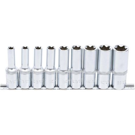 Jeu de Douilles Profil E Longues 12,5 mm (1/2) E10 - E24 - 9 pcs - Précision et Durabilité, Acier - D-Work