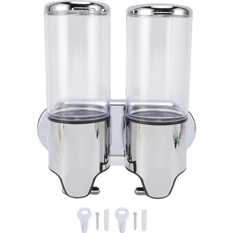 Distributeur de savon mural Double cylindre 1000ml, pompe de douche à montage manuel pour salle de bain transparente (1/5)