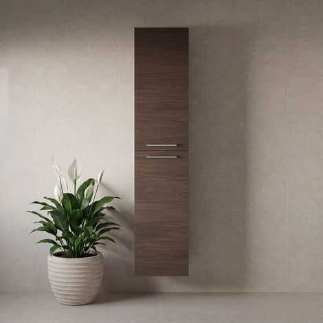 Napoli Brown Oak 350mm x 1600mm Wall Mounted 2 Door Storage Unit - 350mm - Chrome 160mm Handle