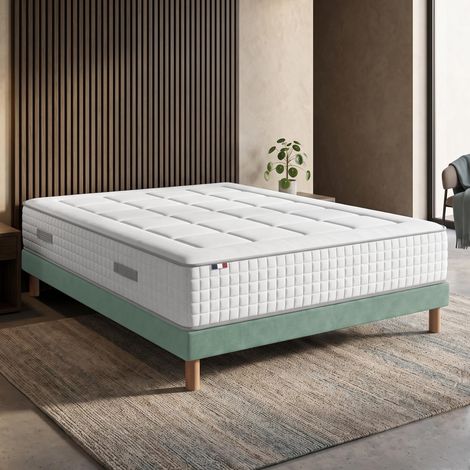 Ensemble matelas ressorts mémoire de forme BELLAGIO sommier déco vert 140x190cm (1/5)