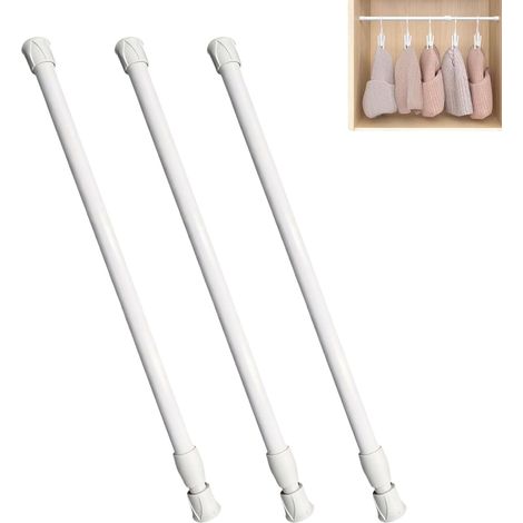 3 Pièces Barre Extensible Sans Perçage 30-50 cm Barre Rideau Extensible,Tringle Extensible Entre 2 Murs avec Ressort pour Fenêtres,Armoires,Placards à Chaussures, Penderies, étagères(Blanc) (1/5)
