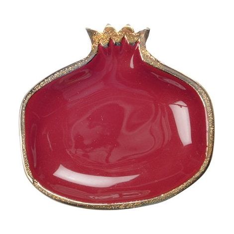 Coupelle Décorative en Forme de Grenade Rouge avec Bords Dorés 11 x 11 x 1,5 cm - PANGIVO (1/4)