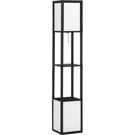 Lampadaire en bois avec étagère pour ampoule E27, puissance max. 40 W, lampe moderne, 26 x 26 x 156 cm, noir et blanc (1/5)