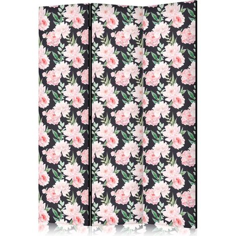 Paravent artgeist 3 ou 5 panneaux graphite fleurs roses feuilles vertes