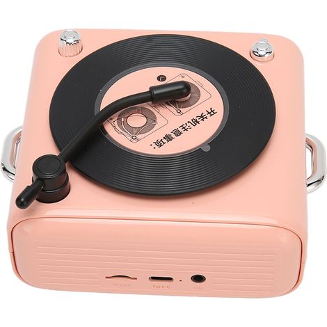 Enceinte Bluetooth 5.0 style platine vinyle vintage, son puissant, sans fil, rose (1/5)