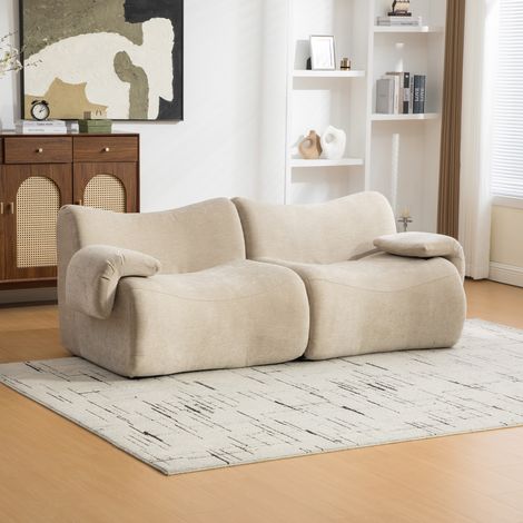 Divano modulare in tessuto chenille, riempito con schiuma ad alta elasticità 30D. Facile da spostare e con fondo antiscivolo, ideale per soggiorni e altri ambienti. Khaki chiaro (1/5)