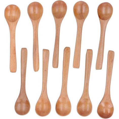 Cuillère en bois - FYDUN - 10 PCS - Antidérapante - 13 cm - Marron (1/4)