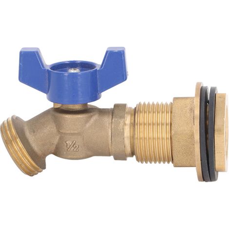 Robinet à bille en laiton à quart de tour pour réservoir d'eau ou récupérateur d'eau de pluie, avec raccord traversant fileté 1/2" femelle et 3/4" mâle (1/5)