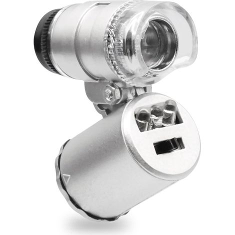Sollbry Mini Microscope LED 60X, Mini Microscope de Poche 60x, Mini Microscope de Poche, Microscope loupe pour bijoutier, loupe réglable avec lumière UV (1/5)