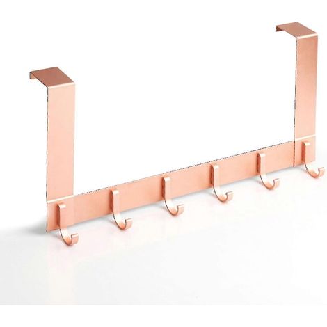 Patère de porte avec 6 crochets en aluminium pour portes de 35 à 45 mm d'épaisseur, sans perçage.-13cm-Rose Gold
