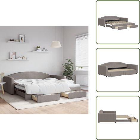 Lit de jour avec gigogne et tiroirs taupe 100x200 cm tissu - Canapé Lit - Lit Gigogne - Lit D'appoint - Meuble Multifonctionnel - Rangements Intégrés