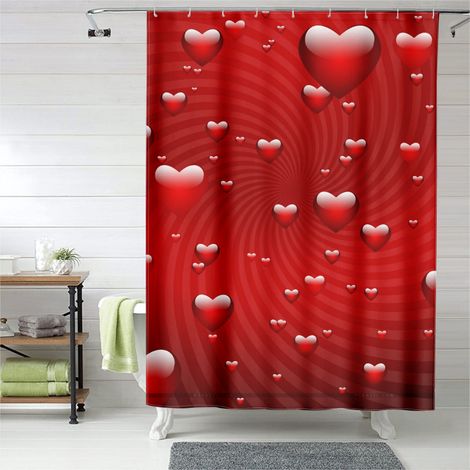 Rideau de douche cœurs doux ambiance romantique, tissu imperméable, 150x180 cm (1/5)