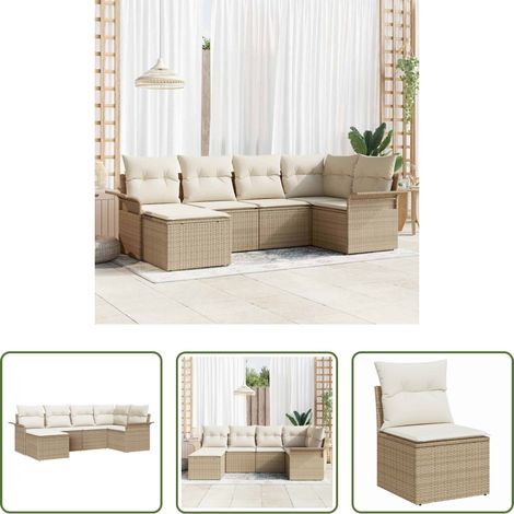 Poly-Rattan - Gartensofa-set mit Speicher 6 pcs Beige Poly-Rattan (1/5)