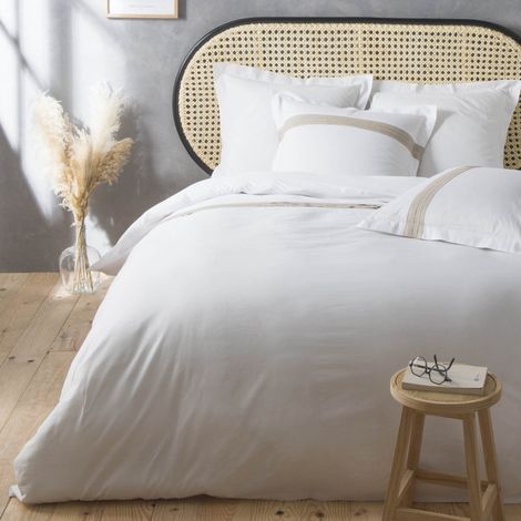 Parure de couette "Laly" - 95% Coton / 5% Lin / 57 Fils/cm² - Toutes dimensions - Parure de couette 260 x 240 cm + 2 Taies d'oreiller 63 x 63 cm - Blanc - (1/4)