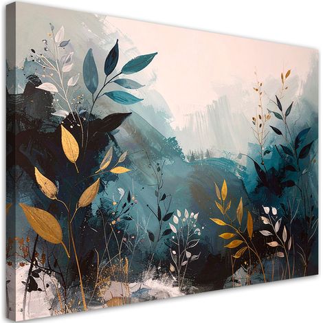 Impression sur Toile, Feuilles abstraites turquoise plantes nature,30x20 (1/4)