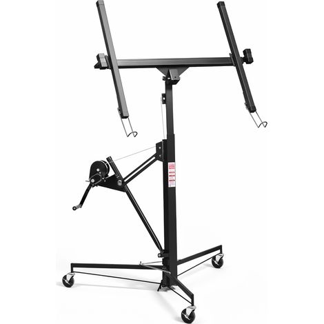Jiubiaz Sollevatore per cartongesso 68 kg, altezza 126–325 cm, rotazione 360°, inclinazione 60°, 3 ruote con freno, Nero (1/5)